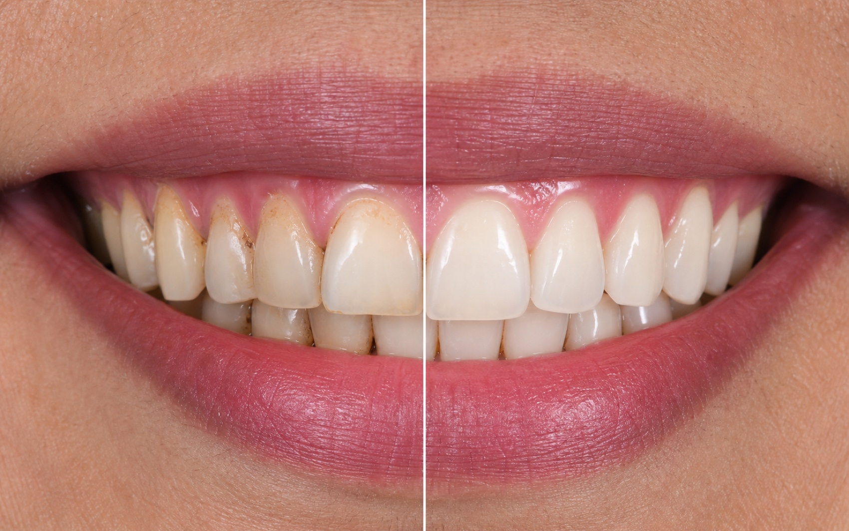Illustrative before and after teeth cleaning result